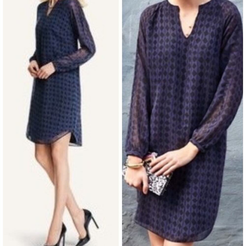 CAbi Long Sleeve Navy Black Harlequin Geometric Diamond Print Dress XS